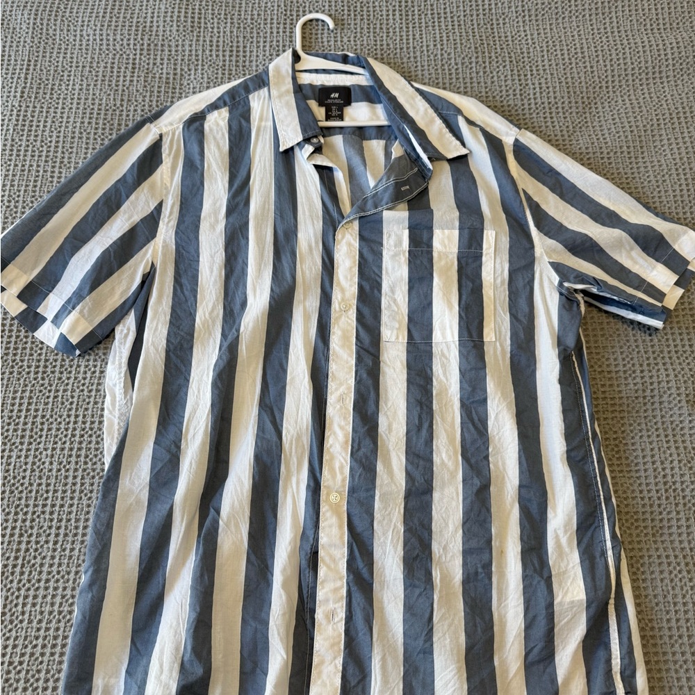 Men's Blue and White Striped Shirt